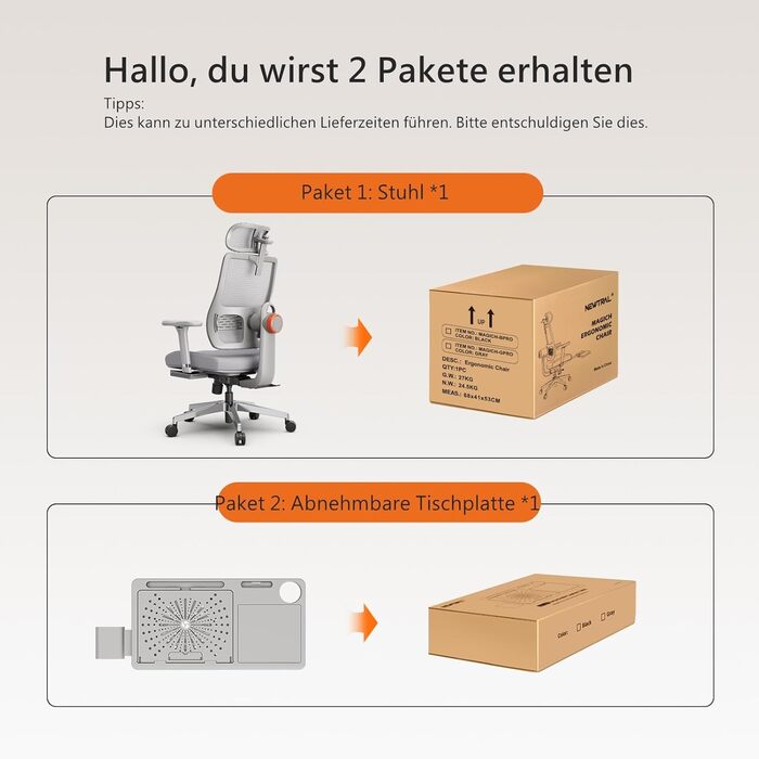 Офісне крісло Newtral MAGICH-PRO з підніжкою, ергономічне, з динамічною підголівником та поперековою підтримкою (сірий)