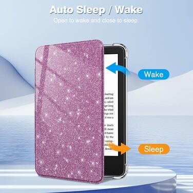 Чохол Fintie для Kindle 6 (11-го покоління) 2024/2022, прозомий, з авто-ввімкненням/вимкненням, для Kindle Basic 2024, фіолетовий з блискітками