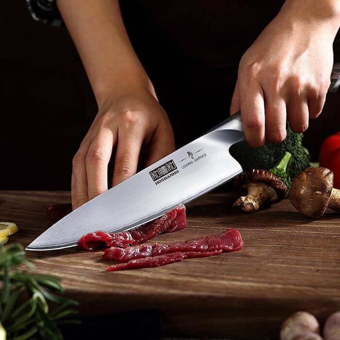 HOSHANHO 8-Piece Knife Set with Wooden Block - Professional Stainless Steel Kitchen Knife Set for Cooking
