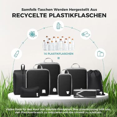 Органайзери для валізи - набір 8 шт. (Compression Packing Cubes), вологостійкий, для подорожей, чорний