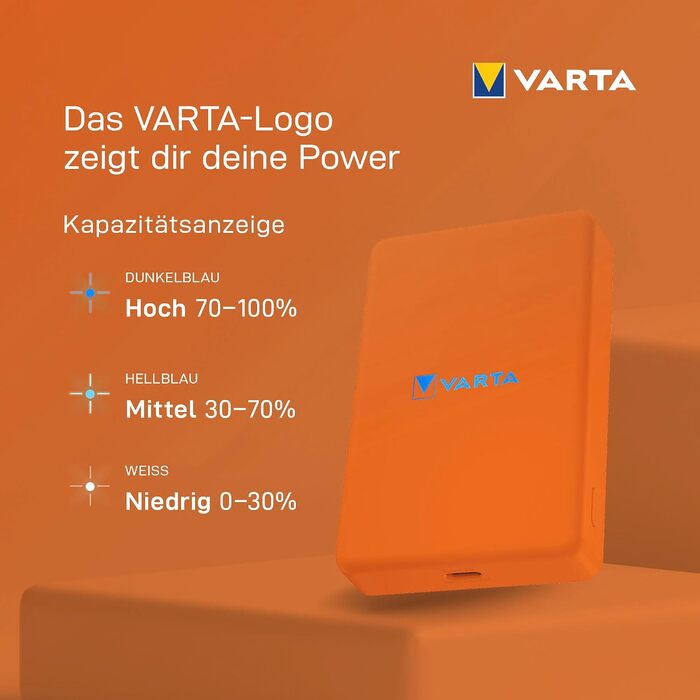 Повербанк VARTA Power Bank Energy 10000 mAh, 20W, USB-C та USB-A, Li-Polymer, з функцією Pass-Through, зарядка до 3 пристроїв одночасно, LED-індикація, помаранчевий