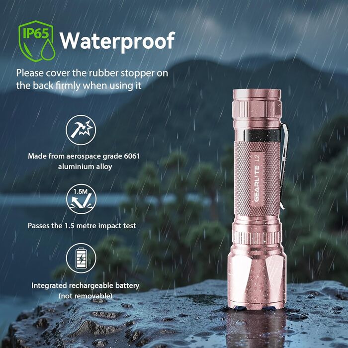 Ліхтар налобний LED Gearlite, перезарядна суперяскрава тактична рукавичка з функцією зуму, 3000 люмен, 3 режими світла, водонепроникний IP65, для кемпінгу, риболовлі, активного відпочинку, надзвичайної ситуації (рожевий, 1 шт.)