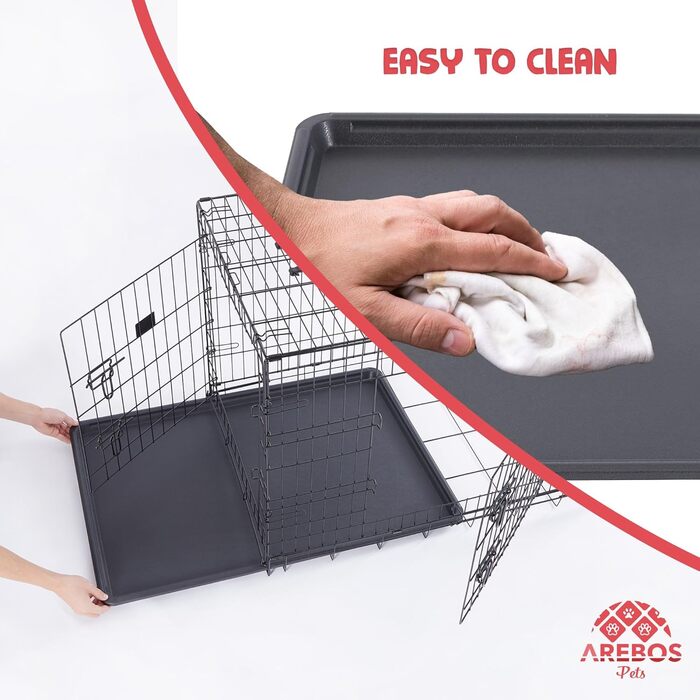 Клітка для собак Arebos | Транспортний бокс для собак, розкладний | Клітка-бокс для собак з 2 дверцятами | Клітка для собак в авто, для дому (63 x 45 x 51 см)