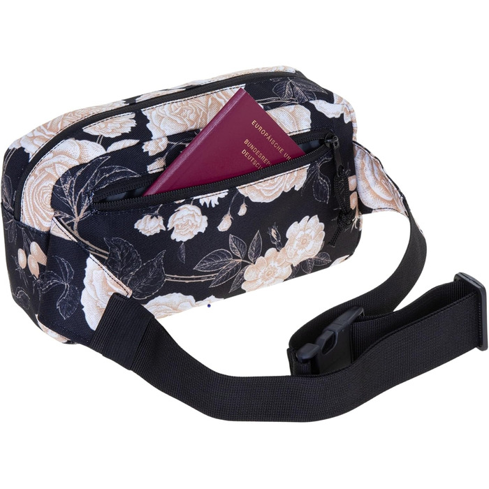 Сумка на пояс (фенні-пак) для жінок та чоловіків, велика, чорна з квітковим принтом, 13021