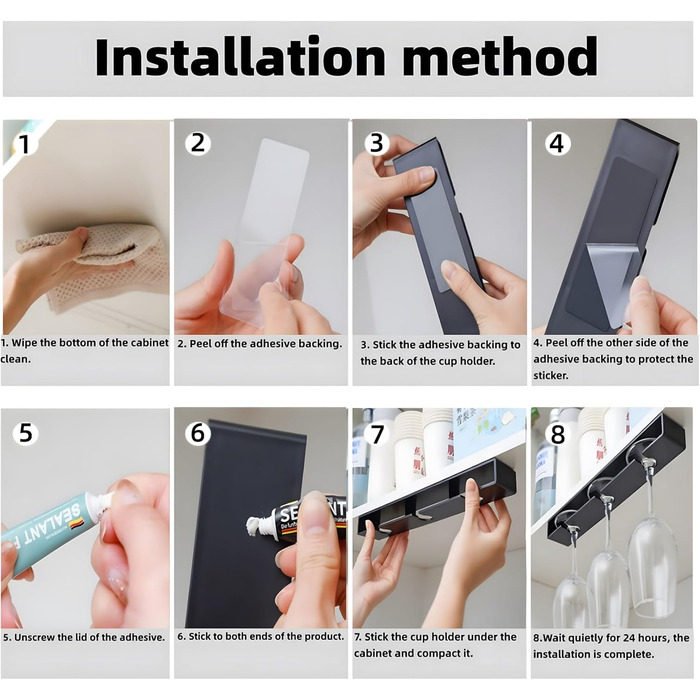 Тримачі для келихів вина настінні, самоклеючі, без свердління, для бару (чорний, 2 шт.)