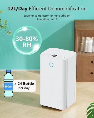Електричний осушувач повітря 12л/день - тихий, з 3 режимами, таймером, автоматичною відтайкою та енергозбереженням для дому, квартири, підвалу