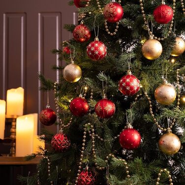 Набір новорічних кулічок для ялинки, 30 шт, 60 мм, пластик, з гачками, для прикраси ялинки, на Новий рік, весілля, свята (червоний, золотий)