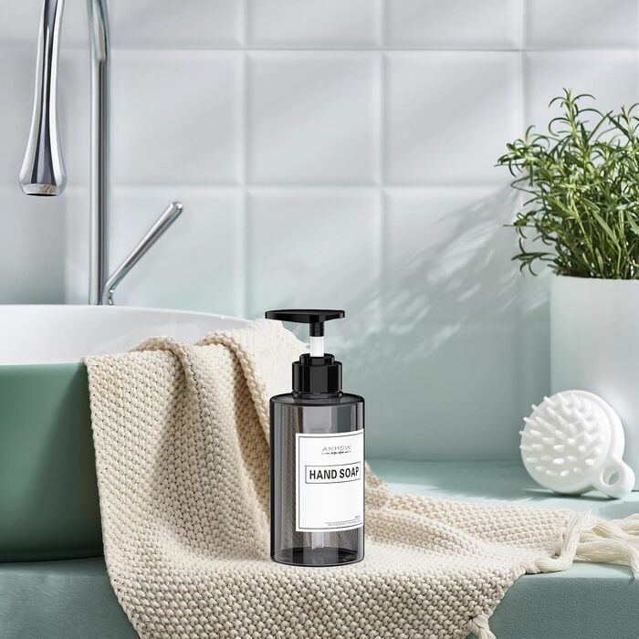 Набір дозатора мила для стін 4er, 300 мл, сірий. Дозатор мила без свердління, набір з 12 етикеток для душу/кухні/ванної кімнати