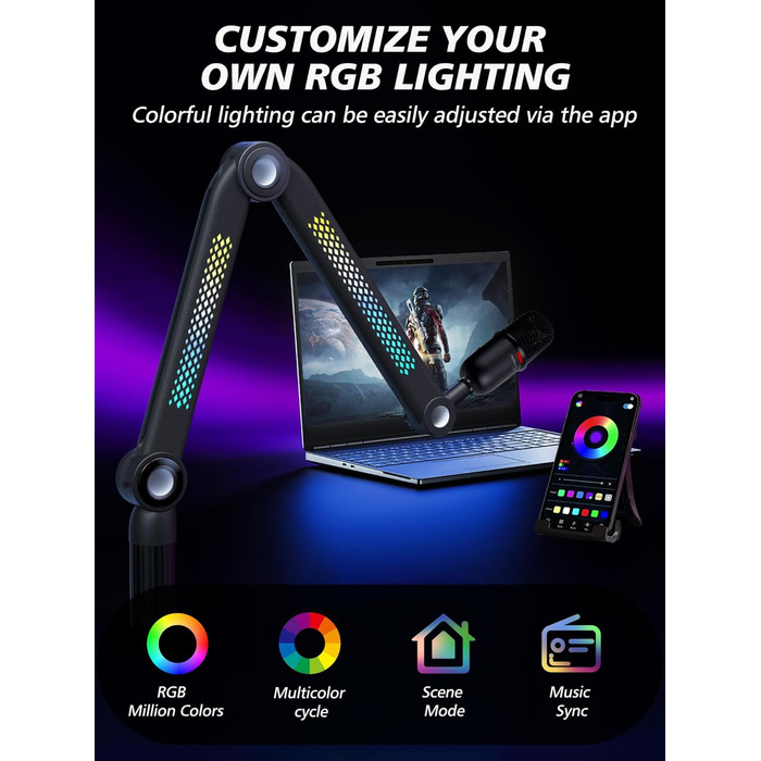 Кріплення для мікрофону HyperX QuadCast та інші - універсальний штатив YOUSHARES (RGB, 3/8', 5/8')