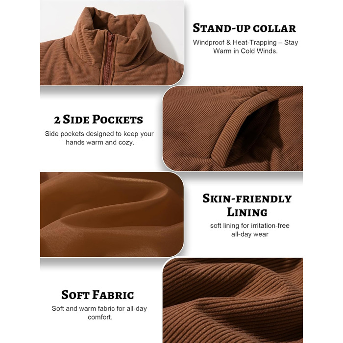 Жіноча тепла жилетка FEOYA на осінь/зиму з коміром-стійкою, без рукавів, коричневого кольору (XL)