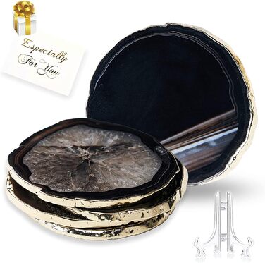 Yougoals Coasters, Geode Coasters for Drinks, Gemstone, Natural Stone, Agate Slices, Coasters, Cup Mat for Home Decoration (black, 4 pieces)
