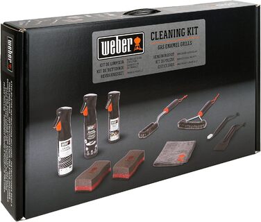 Weber Grill Cleaning Set for Enamel Grills, includes: 3 Grill Brushes, Grill Grate & Enamel Cleaner (300ml each), Non-Stick Spray 200ml, Microfiber Cloth, Scraper, 2 Cleaning Sponges (18284)