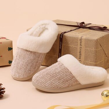 Жіночі зимові капці Evshine з плюшу та ефектом пам'яті (Memory Foam), протиковзкі, колір Khaki, розмір 44/45 EU