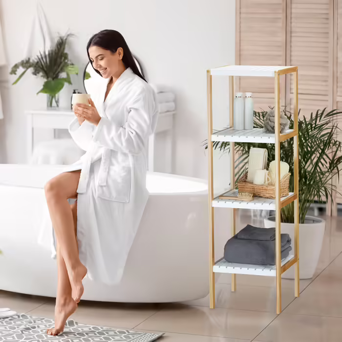 Relaxdays Bamboo Shelf with 4 Shelves