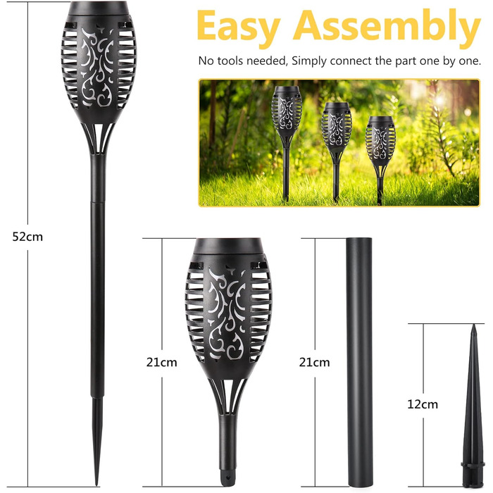 Geemoo Outdoor Solar Lights - Set of 6 Garden Torches with Realistic Flame Effect