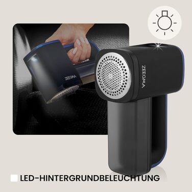 ZEEGMA LINTEE Чорний Фетрошліфувальник Електричний для різних тканин, 5W, 3 набори лез, 3 швидкості, контейнер 100 г, LCD дисплей, акумулятор 1800 mAh, LED підсвічування, USB-C кабель