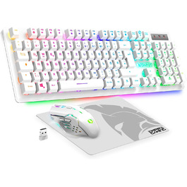 Ігровий набір клавіатури та миші EMPIRE GAMING Armor RF800 Wireless (QWERTZ, DE-layout) – бездротовий комплект з підсвічуванням RGB, 2.4GHz, 4800 DPI, з килимком для миші, сумісний з PC, PS4, PS5, Xbox One/Serie, Mac, білий