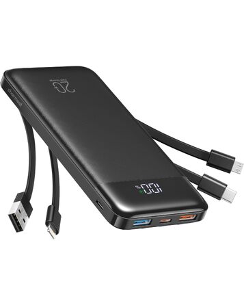 Повербанк Charmast 20000 mAh з вбудованими кабелями, швидка зарядка 22.5W, чорний
