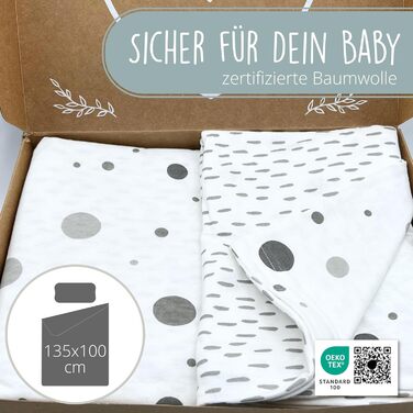 Набір постільної білизни для дитячого ліжечка з органічної бавовни GOTS (Oeko-Tex100), 100 x 135 см. Включає наволочку 40x60 см та ковдру 100x135 см. Підходить для хлопчиків та дівчаток, сірий колір.