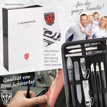 Набір манікюру та педикюру DREI SCHWERTER 'Cinisello' - 16 предметів | Чорний кейс з якісного шкірозамінника для догляду за руками та ногами. В комплекті: ножиці, кусачки, пінцет та багато іншого.