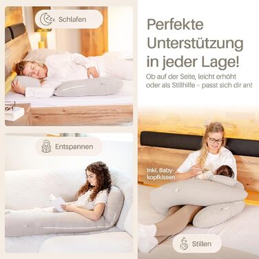 Подушка для вагітних та годування XL з піною Memory Foam, сіра. Подушка для сну на боку, бавовняний чохол, підтримка тіла