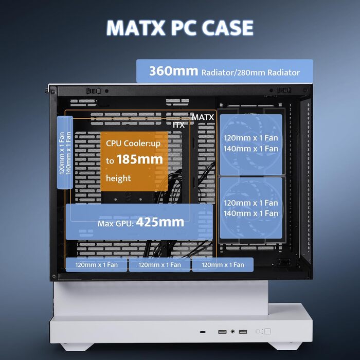 darkFlash FLOATRON F1(2025) - Корпус для ПК Micro-ATX з ефектом левітації, підтримка 360mm AIO, Typ-C, без RGB підсвітки