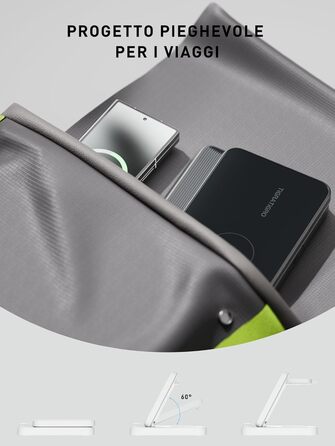Бездротовий зарядний пристрій TigraTigro 15W Qi, складний, швидка зарядка для iPhone 15/14/13/12, Samsung Galaxy, Google Pixel, тримач для навушників, компактний, сріблястий (W820)