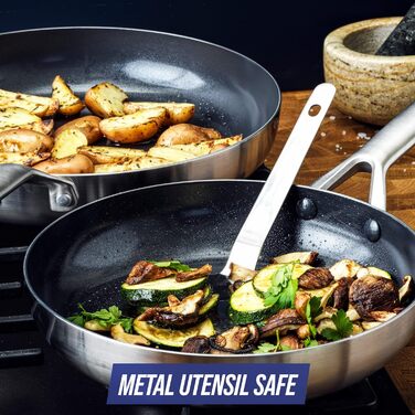 Набір посуду Blue Diamond Cookware 7-частинний з нержавіючої сталі з покриттям Diamant Verstärkte Keramik Antihaft, без PFAS, для індукційних плит, сумісний з духовкою та посудомийною машиною