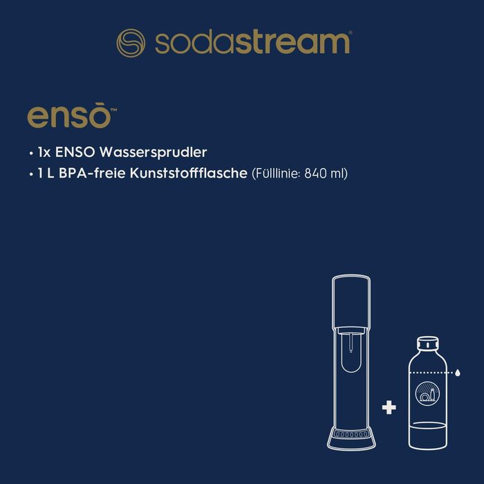 SodaStream® enso™ Преміум Газовий Напоєвник | Нержавіюча сталь, дизайн Naoto Fukasawa | З пляшкою 1 л без BPA та серветкою | Проста заміна CO2, Срібний Enso без балончика