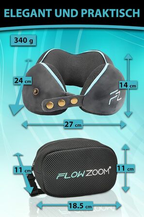 Подушка для шиї FlowZoom Comfy: регульована, з memory foam, для подорожей (літак, авто)