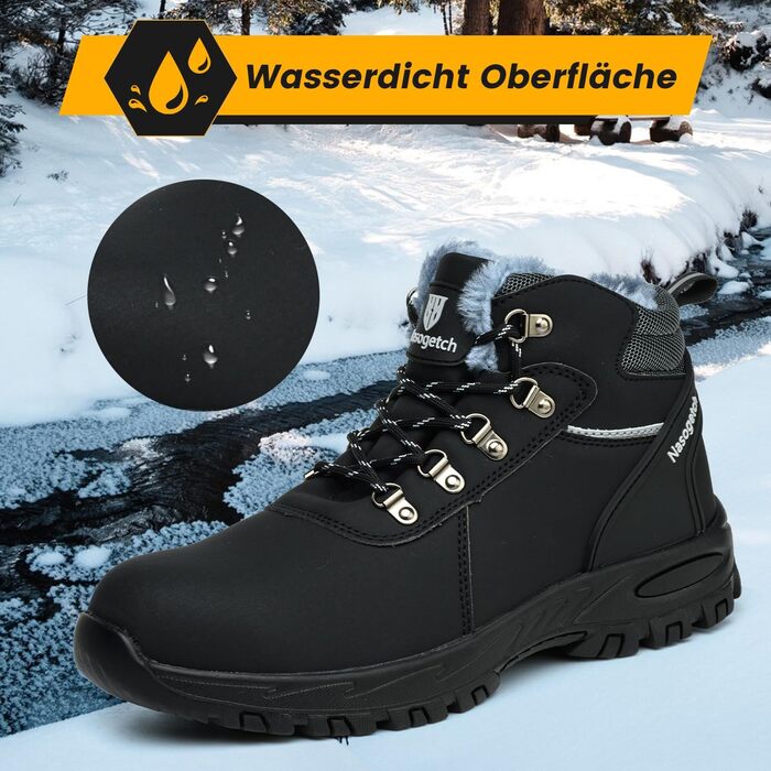 Чоботи робочі зимові непромокаючі з металевим носком для чоловіків та жінок. Робочі чоботи з антиковзною підошвою, захисне взуття, 40 EU, чорний
