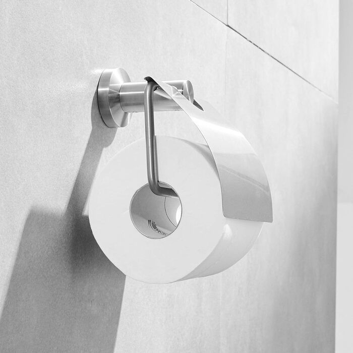 CASEWIND Toilet Paper Holder with Cover, Brushed Tissue Paper Holder, Drawn Stainless Steel Bathroom Toilet Roll Holder Wall Mount Silver