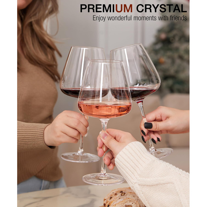 Набір келихів для червоного вина OJA, 4 шт., великі бургундські келихи, 652 мл, виготовлені з ручного видутого кришталевого скла, прозорі, ідеальні для дегустацій вина, дня народження, Різдва, ювілею