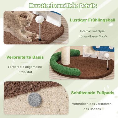 Дерев'яний кігтеточка для котів Costway з 2 будиночками, сизалевим покриттям та ігровим м'ячиком, 60x49x59 см, кольоровий