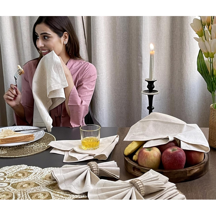 Linen-cotton-flax fabric napkin with hem, 50x50 cm, natural, wedding napkins, cocktail napkins, cloth napkins, cotton napkins, machine-washable napkins, 12 pieces