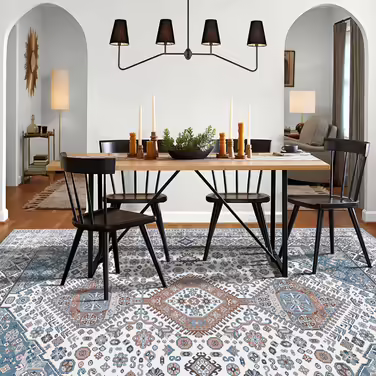 OMERAI Large Rug - Living Room Rug 200x290CM, Bedroom Rug Dark Blue, Oriental, Soft Short Pile Carpet - Machine Washable Rugs Dark Blue 200 x 290 cm
