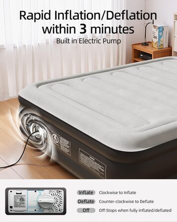 Надувне ліжко CHILLSUN® для 2 осіб, 203x152x46 см з електричним насосом, водонепроникне, для кемпінгу та гостей