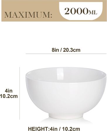Набір мисок MALACASA, 8 шт., 420 мл, порцеляна. Ідеально для супу, салату, рису, десерту та рамену. Розмір 12,8x12,8x6,5 см, колір кремовий