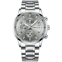 Чоловічий годинник CRRJU Business з нержавіючої сталі, водонепроникний хронограф з календарем, кварцовий годинник на сталевому браслеті (сріблясто-сірий)