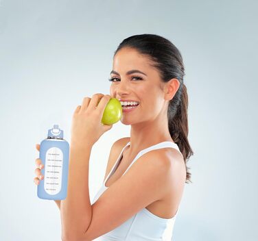 2 Liter Glass Water Bottle, 2L Glass Bottle, Glass Water Bottle with Straw, Bottle Brush (Blue)