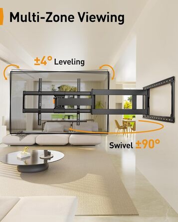 Кріплення для телевізора Perlegear: 42-90 дюймів, до 68 кг, подовжений кронштейн, повний рух, VESA 800x400 мм