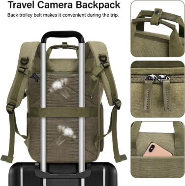 MOSISO Рюкзак для камери, DSLR/SLR/беззеркальна камера, відділення для штатива та 15-16 дюймовий ноутбук, ручка з PU, фоторюкзак з канвасу, сумісний з Canon/Nikon/Sony, оливковий жовтий