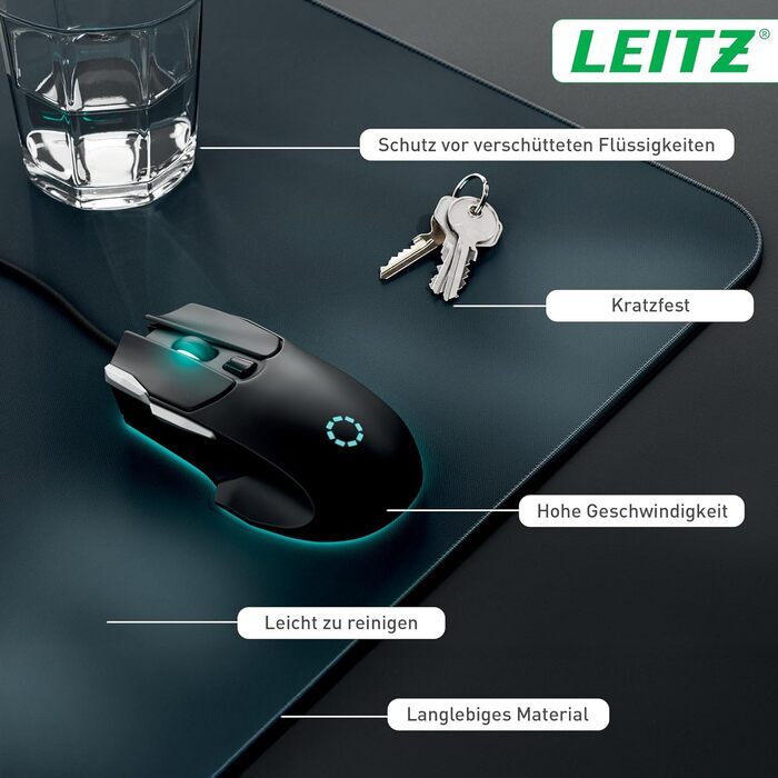 Leitz Великий килимок для миші для геймінгу, сірий, 100 x 40 см. Нековзне покриття, точне відстеження миші, легко миється. Підходить для офісу, дому та геймінгу.