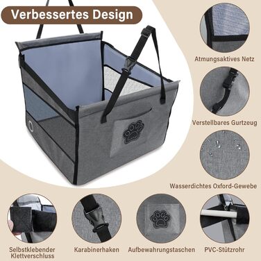 Автокрісло для собак середніх та маленьких порід – водовідштовхувальне, сіре. З безпечним ременем та сіткою. Зручне та компактне.