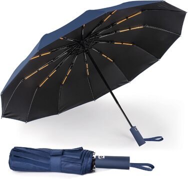 LAMA Гольф-парасолька LAMA: Стійкий до вітру, автоматичний парасолька 105см, 12 спиць, нейлон 210T, анти-UV, для подорожей (Темно-синій)