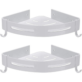 Hoomtaook Shower Shelf Shower Caddy White No Drilling Corner, Bathroom Shelf Bathroom Caddy Aluminum Shower Basket Bathroom Organizer Accessories Matte Finish Shower Baskets & Shower Shelves 2 Pieces with Hooks White