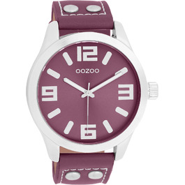 Жіночий аналоговий наручний годинник Oozoo Timepieces з шкіряним ремінцем, круглий циферблат, колір: фіолетовий