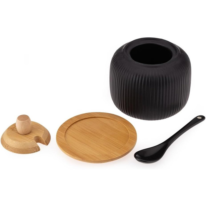 Керамічна цукерниця з бамбуковою кришкою та підставкою, цукровий контейнер OSBO (Чорний)