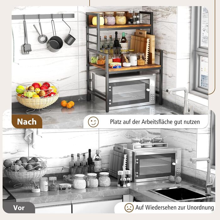 Підставка для мікрохвильової печі COSTWAY з 3 рівнями та металевим каркасом, 52 x 42 x 78 см, до 50 кг