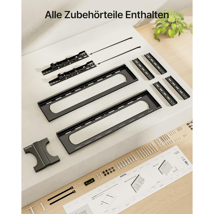 Кріплення для телевізора monTEK Heavy Duty, настінне кріплення для телевізорів 37-140 дюймів, до 136 кг, ультратонкий профіль 32 мм, сумісне з дерев'яними стійками 406/450/600 мм, VESA до 1200x800 мм, регульоване нахилом